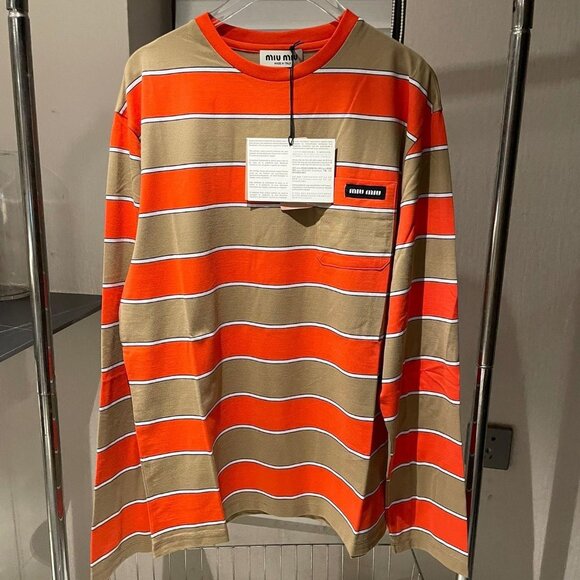 Miu Miu Tops - Brand new MIU MIU women's gray and red striped long-sleeved T-shirt